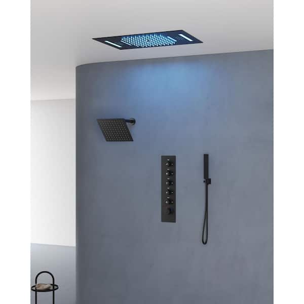 EVERSTEIN 15-Spray Ceiling Mount Shower Systems in Matte Black (Valve Included)