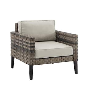 Prescott Brown Wicker Outdoor Lounge Chair with Taupe Cushions