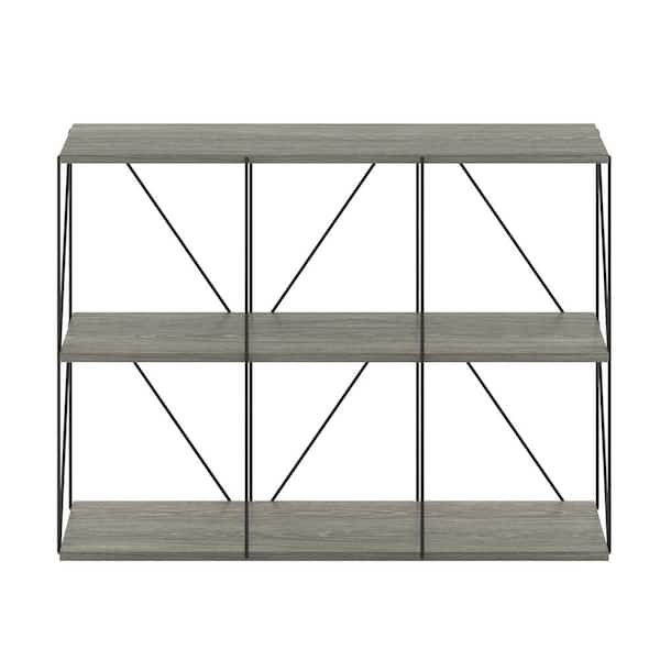 Furinno Besi 26.26 in. Tall French Oak Grey Wood 3-Shelf Bookcase with Metal Frame