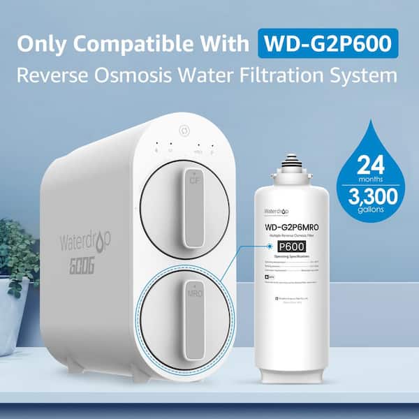 Waterdrop WD-G2MRO Filter, Replacement for WD-G2-W, WD-G2-B Reverse Osmosis  System, 2-year Lifetime, Reduce PFAS