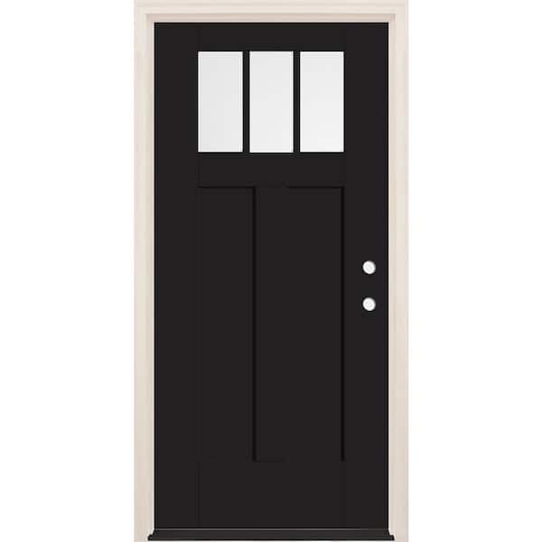 Builders Choice 36 in. x 80 in. Left-Hand 3-Lite Clear Glass Onyx Painted Fiberglass Prehung Front Door with 6-9/16 in. Frame