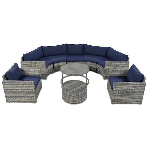 Boosicavelly 9-Piece Wicker Patio Conversation Set with Blue Cushion