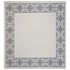 Bermuda Ivory/Charcoal 7 ft. x 7 ft. Square Floral Indoor/Outdoor Patio  Area Rug