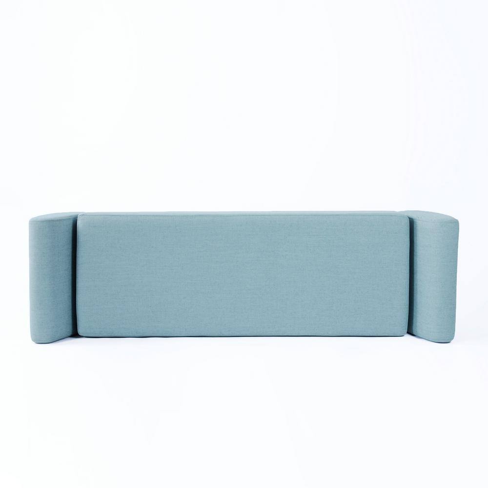 French Blue Upholstered Storage Bench with Wood Legs