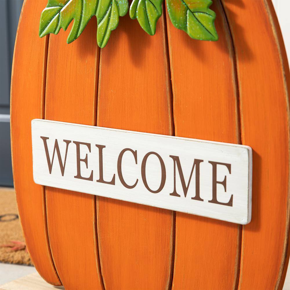 27" Orange and Green Wood Pumpkin Welcome Porch Sign