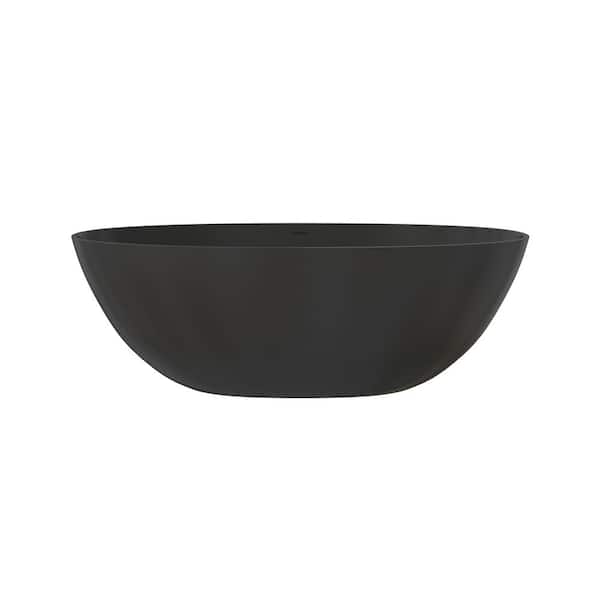 Ula 65 in. x 29 in. Stone Resin Freestanding Soaking Bathtub in Black
