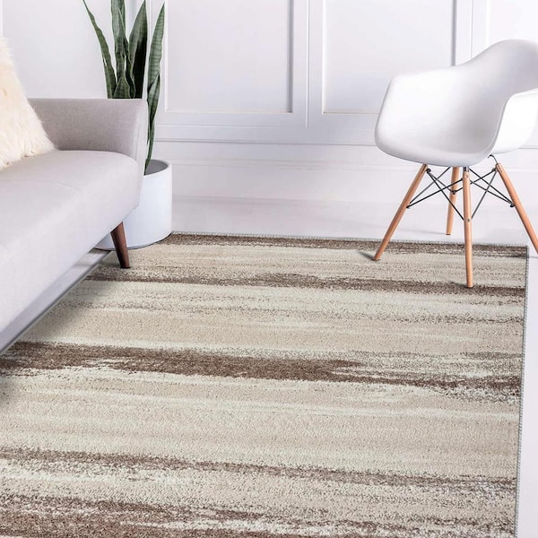 Brown Polypropylene 8 ft. x 10 ft. Modern Abstract Indoor/Outdoor Area Rug