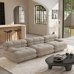 109 in. Armless 3-piece Flannel velvet Deep Seat Modular Sofa in. Brown