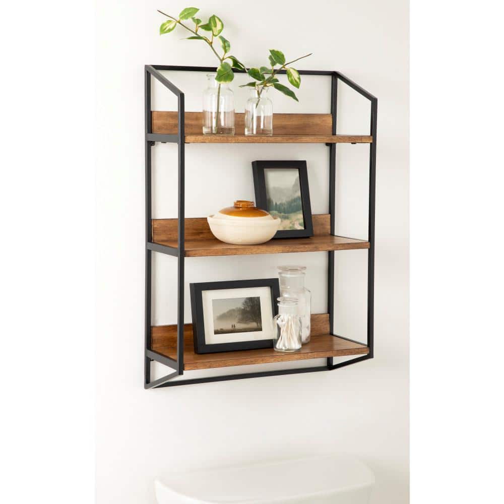 Hylton Rustic Brown Wood Floating Decorative Wall Shelf