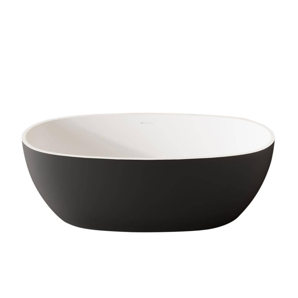 55 in. Matte Black & White Dual-Tone Solid Surface Stone Resin Freestanding Soaking Bathtub with Center Drain price history on PriceWatchPro