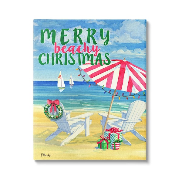 Stupell Industries Merry Beachy Christmas by Paul Brent 1-Piece Unframed Graphic Print Typography Poster Art Print 20 in. x 16 in.