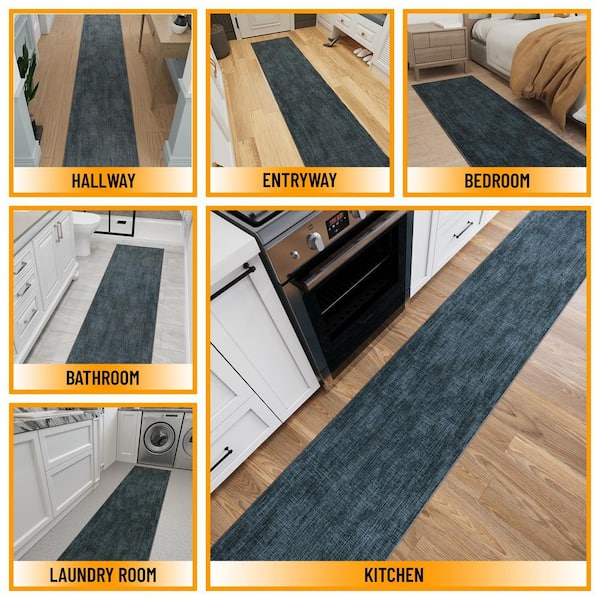 Bath Rug 2 ft. x 5 ft. - Soft Machine Washable Non-Slip Quick Dry Runner Rug for Kitchen, Bathroom and Entryway, Navy