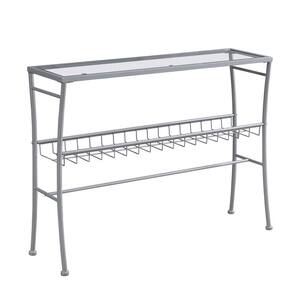 Jasmine 42 in. Silver/Clear Standard Rectangle Glass Console Table with Shelves