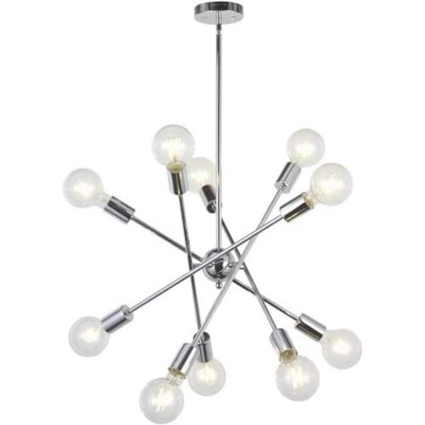 23.2 in. W 10-Lights Modern Sputnik Chandelier with Adjustable Arms Chrome Pendant Lighting, E26, No Bulbs