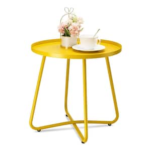 Yellow Round Metal 17.72 Outdoor Side Table with Extension