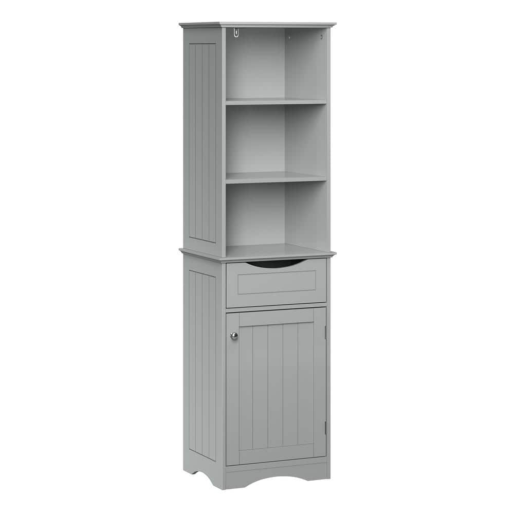 Gray Tall Bathroom Storage Cabinet with Adjustable Shelving