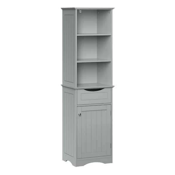 Ashland 16-1/2 in. W x 60 in. H Tall Bathroom Storage Linen Cabinet and Organizer with Drawer and Shelves in Gray