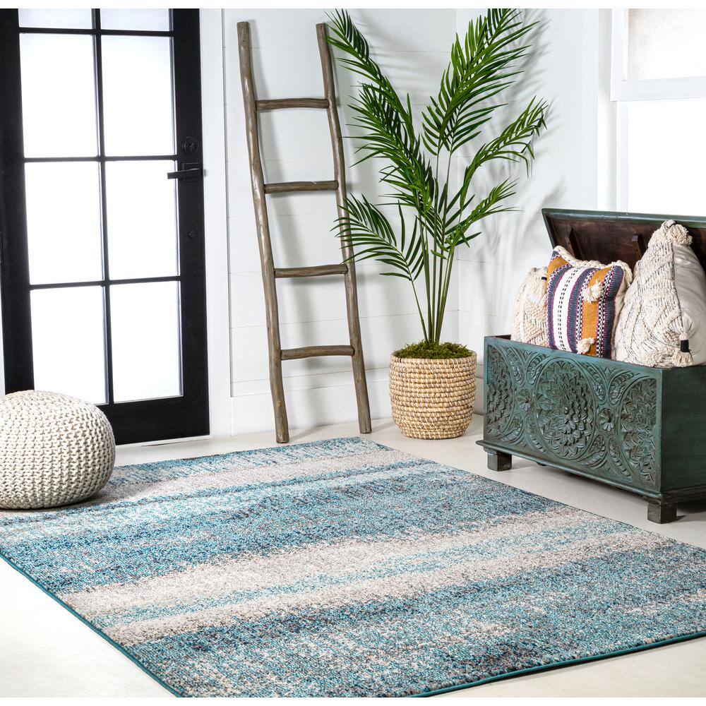 Serene Splash Cream/Turquoise Synthetic 5' x 8' Abstract Area Rug