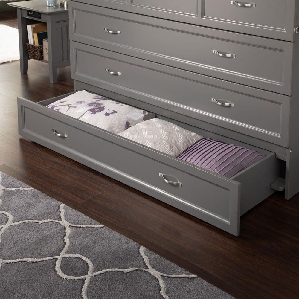 Deerfield Gray Farmhouse Queen Murphy Bed Chest with Charging Station