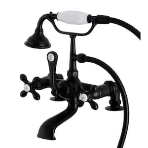 Aqua Vintage 3-Handle Deck-Mount Clawfoot Tub Faucets with Hand Shower in Matte Black
