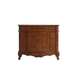 Timeless Home 42 in. W x 21 in. D x 36 in. H Single Bathroom Vanity in Teak with Cream Marble Top and White Basin