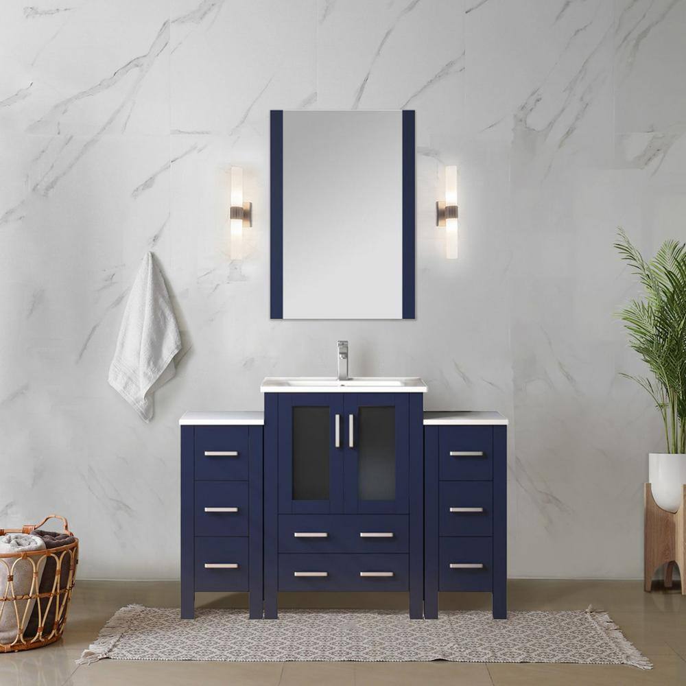 Volez 48 in W x 18.25 in D Navy Blue Single Bath Vanity with Side Cabinet, White Ceramic Top, and 34 in Mirror price history on PriceWatchPro