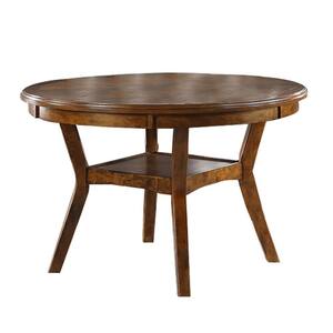 47 in. Walnut Brown Round Top Wooden Dining Table with Boomerang Legs