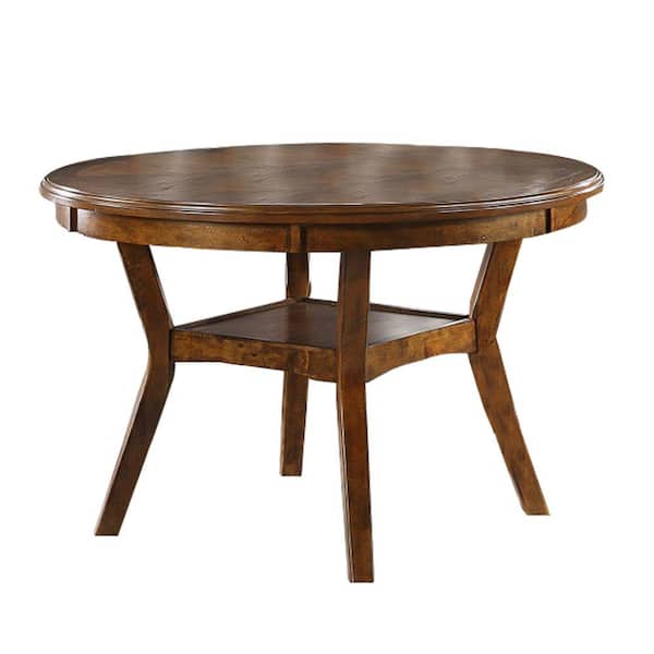 Wooden Dining Table With Boomerang Legs, Brown Round Table