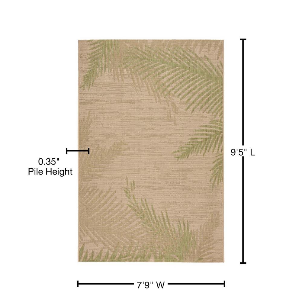 Beige and Green Tropical Palm Flat Woven Synthetic Area Rug