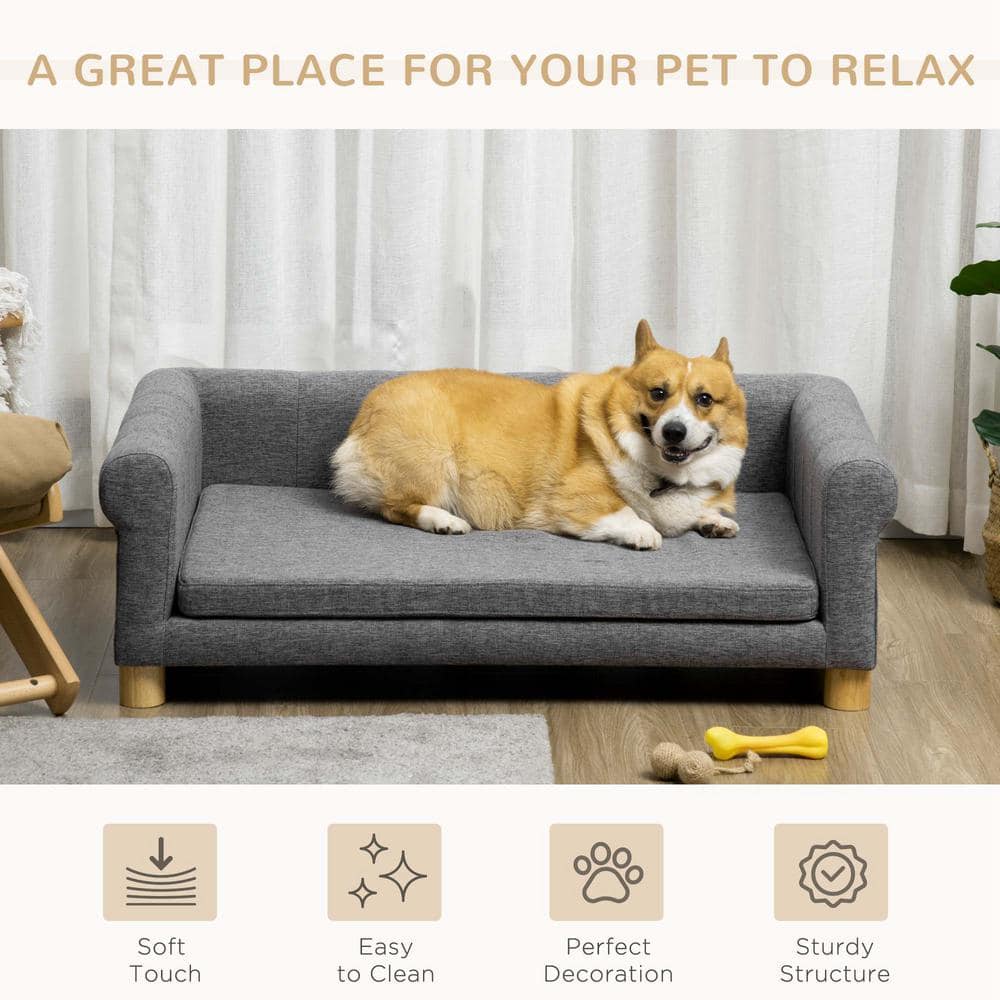 Large Dark Gray Elevated Dog Couch Bed with Removable Cushion