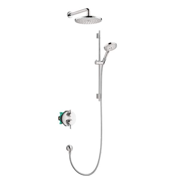 Raindance S 3-Spray Round Showerhead and Wall Bar Set with Valve in Chrome