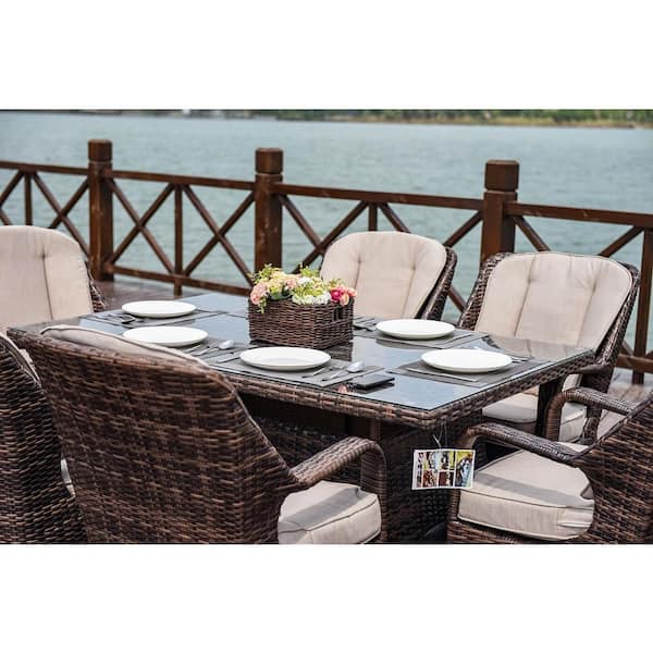 DIRECT WICKER Ozark Brown 7 Piece Wicker Rectangular Outdoor