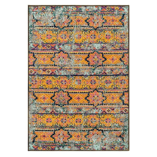 SUPERIOR Zebrina Aqua 8 ft. x 10 ft. Floral Medallion Area Rug