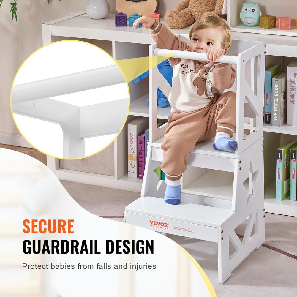 White Pine Wood Toddler Step Stool with Safety Rail