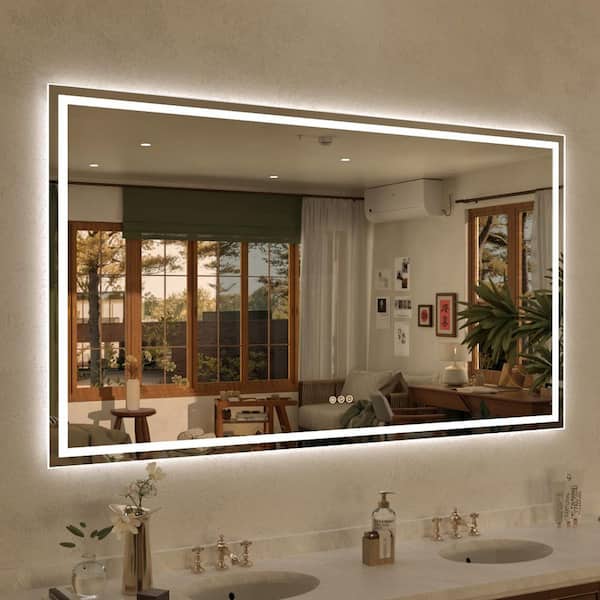 Spring 60 in. W x 36 in. H Rectangular Frameless LED Light Dimmable Anti-Fog Wall Bathroom Vanity Mirror
