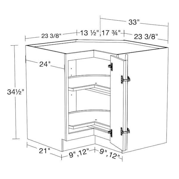 Home Decorators Collection - Hargrove 33 in. W x 33 in. D x 34.5 in. H Assembled Plywood Corner Lazy Susan Base Kitchen Cabinet in Veiled Gray RH