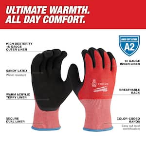 Small Red Latex Level 2 Cut Resistant Insulated Winter Dipped Work Gloves