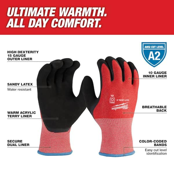 Milwaukee X-Large Red Latex Level 1 Cut Resistant Insulated Winter Dipped Work  Gloves 48-22-8913 - The Home Depot