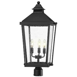 26 in. 3-Light Black Aluminum Hardwired Outdoor Weather Resistant Post Light Set with No Bulbs Included