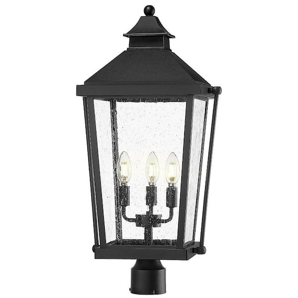 JAZAVA 26 in. 3-Light Black Aluminum Hardwired Outdoor Weather Resistant Post Light Set with No Bulbs Included
