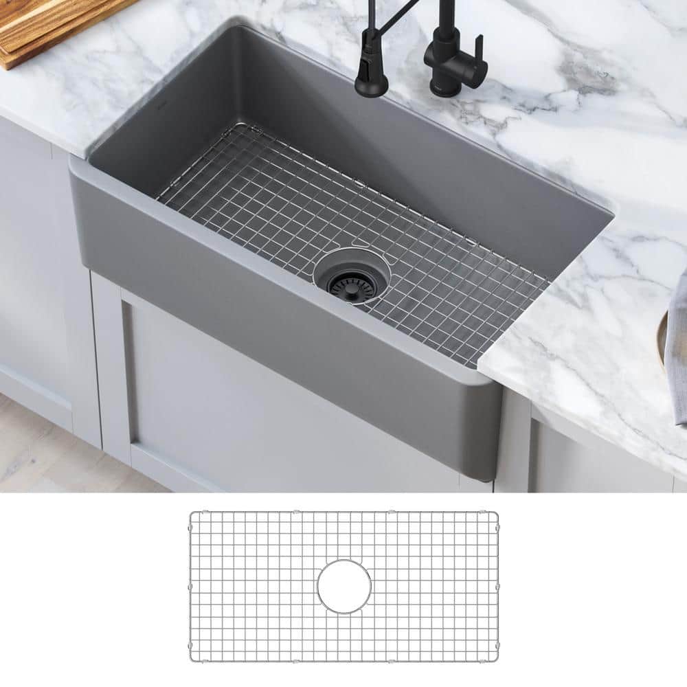 Matte Gray 33" Fireclay Farmhouse Single Bowl Kitchen Sink