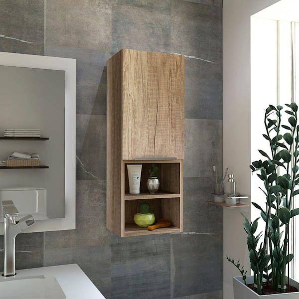 11.81 in. W x 32.1 in. H Beige Rectangular Wall Surface Mount Bathroom Storage Medicine Cabinet