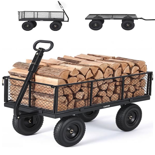 1000LBS Heavy Duty Steel Garden Cart Wagon 13" All-Terrain Wheels 180° Rotating Handle for Lawn, Yard, Farm Black