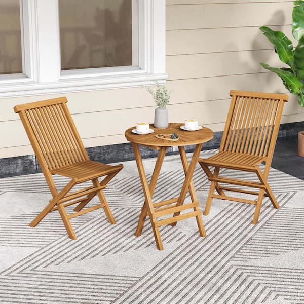 Wood Outdoor Lounge Chair with Slatted Seat & Backrest No Assembly Needed for Poolside in Beige(Set of 2)
