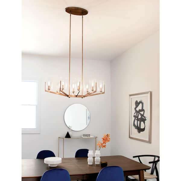 Nye 36.75 in. 8-Light Brushed Natural Brass Transitional Shaded Oval Chandelier for Dining Room