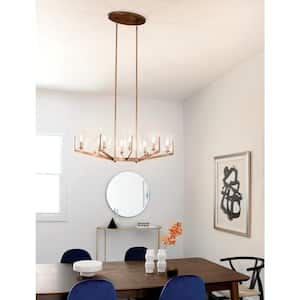 Nye 36.75 in. 8-Light Brushed Natural Brass Transitional Shaded Oval Chandelier for Dining Room