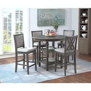 New Classic Furniture Amy 5-piece Wood Top Round Counter Dining Set, Gray
