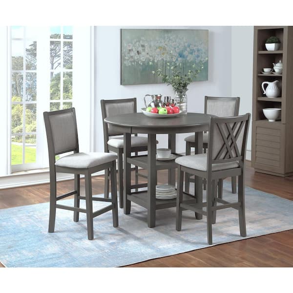 NEW CLASSIC HOME FURNISHINGS New Classic Furniture Amy 5-piece Wood Top Round Counter Dining Set, Gray