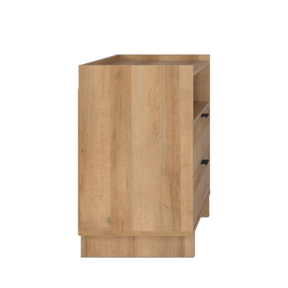 Oak Pine 3-Drawer Modern Nightstand with Shelf