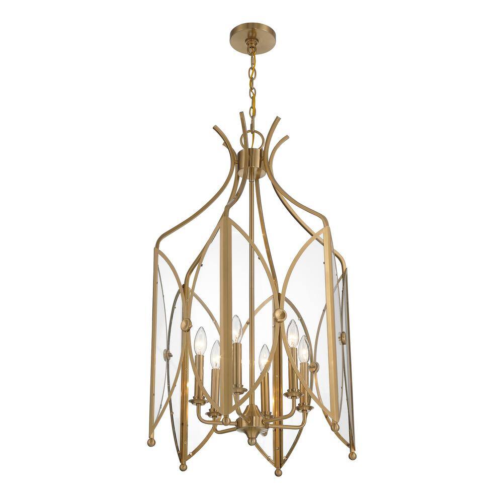 Noble Brass and Clear Glass 6-Light Pendant